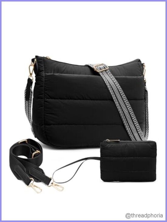 Handbags - Quilted Puffer Crossbody Bag Lightweight Hobo Purse with Card Slots